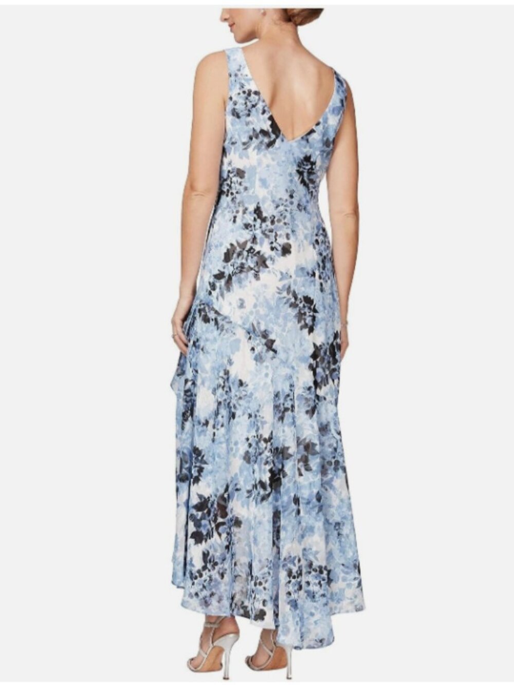 Alex Evenings Women's Blue Floral Sleeveless Hi Low Maxi Dress with Shawl Size 6